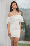 White Bodycon Ruffled Short Classy Graduation Dress