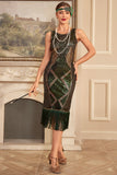 Dark Green Sequins Fringed 1920s Flapper Dress