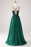 Dark Green A-Line Spaghetti Straps Long Prom Dress