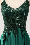 Dark Green A-Line Spaghetti Straps Long Prom Dress