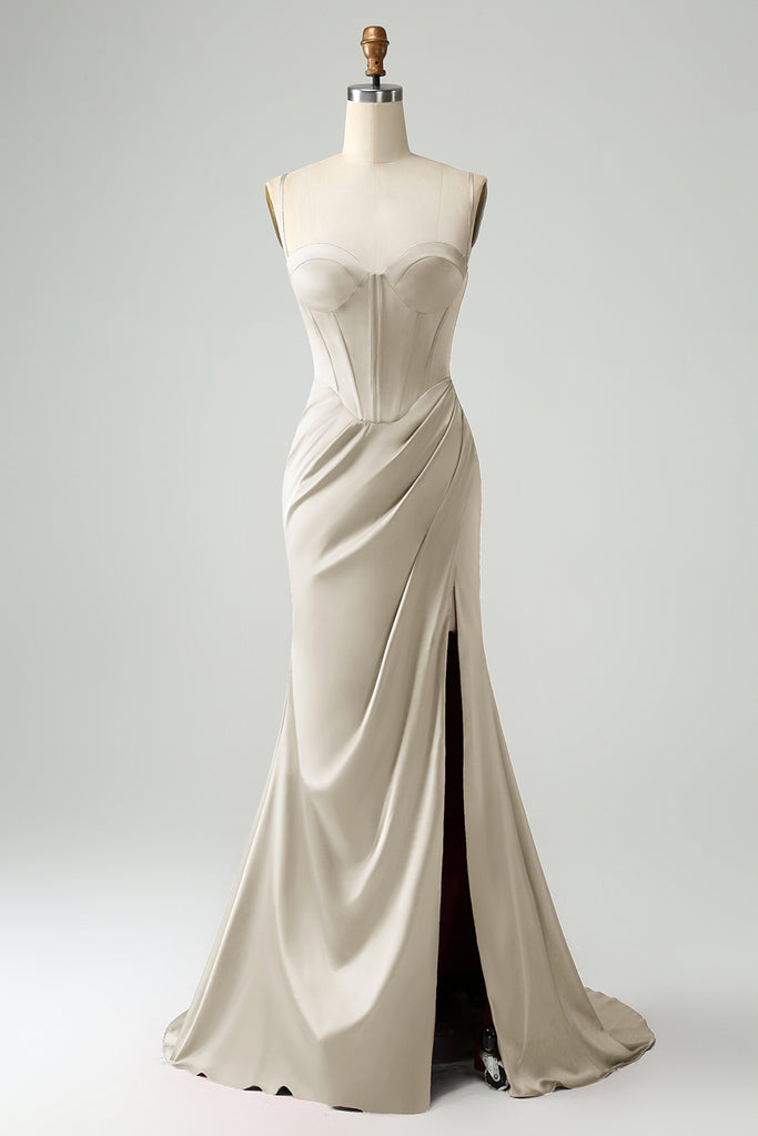 Burgundy Straps Mermaid Slit Prom Dresses Formal Evening Dress Y7458 main image 1
