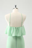 Green Tiered Chiffon Mermaid Halter Tiered Wedding Guest Dress