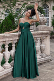 Dark Green A Line Sweetheart Pleated Keyhole Long Bridesmaid Dress