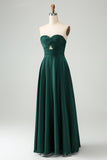 Dark Green A Line Sweetheart Keyhole Long Bridesmaid Dress
