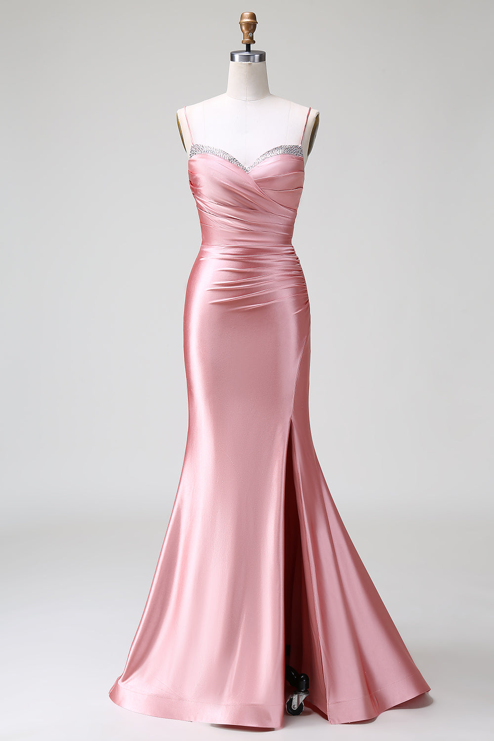 ZAPAKA Women Blush Prom Dress Mermaid Spaghetti Straps Satin Long Formal Party Dress with Slit ZAPAKA Women Blush Prom Dress Mermaid Spaghetti Straps Satin Long Formal Party Dress with Slit