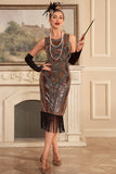 Sparkly Golden Fringes Flapper Dress with 20s Accessories