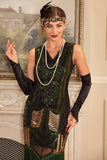 Green V-neck Sparkly Fringes 1920s Dress with Accessories Set