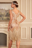 Apricot Sequins Fringe 1920s Flapper Dress with 20s Accessories Set