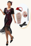 Burgundy Tight Fringed 1920s Dress With Sequins