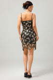 Black Golden Spaghetti Straps Sequins 1920s Dress with Accessories Set