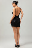 Black Spaghetti Straps Sequins 1920s Dress with Accessories Set