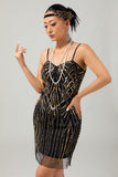 Black Golden Sequins Bodycon 1920s Dress with 5-Piece Accessories Set