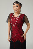 Black Red Fringed Bodycon Beaded 1920s Dress With 5-Piece Accessories Set