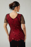 Black Red Fringed Bodycon Beaded 1920s Dress With 5-Piece Accessories Set
