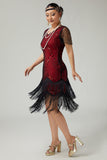 Black Red Fringed Bodycon Beaded 1920s Dress With 5-Piece Accessories Set