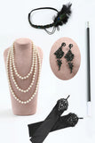 Grey Round Neck Sequins Sheath Long Cap Sleeves 1920s Dress With 20s Accessories Set