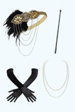 Sparkly Golden Round Neck Sheath Sequins 1920s Dress With 4-Piece Accessories Set