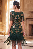 Green Golden V-Necck Sequins Fringed Bodycon 1920s Dress With 4-Piece Accessories Set