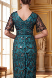Peacock Green V-Neck Sheath Sequins Long 1920s Dress With 4-Piece Accessories Set