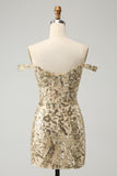 Sparkly Bodycon Golden Off The Shoulder Homecoming Dress with Sequins