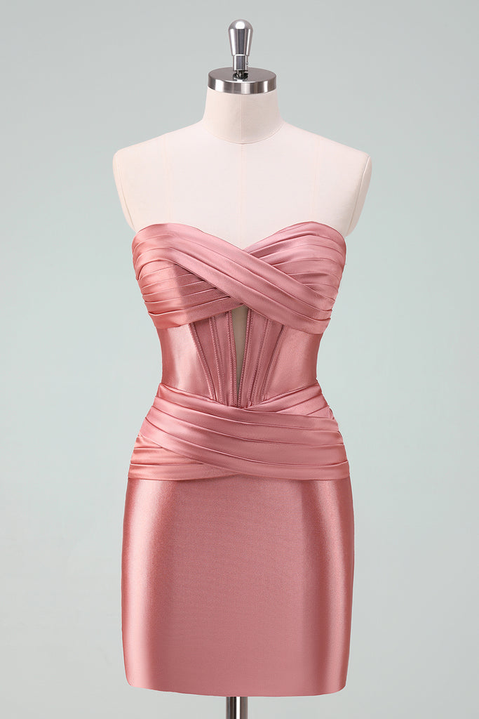 Fuchsia Princess Sweetheart High-Low Satin Long Prom Dress