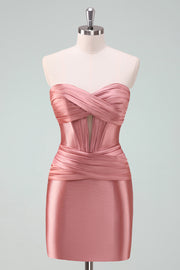 Copper Bodycon Sweetheart Satin Corset Short Homecoming Dress