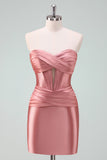 Hot Pink Bodycon Sweetheart Satin Corset Short Homecoming Dress