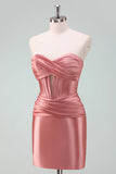 Copper Bodycon Sweetheart Satin Corset Short Homecoming Dress