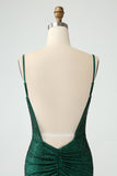 Dark Green Bodycon Spagehtti Straps Backless Homecoming Dress with Beading