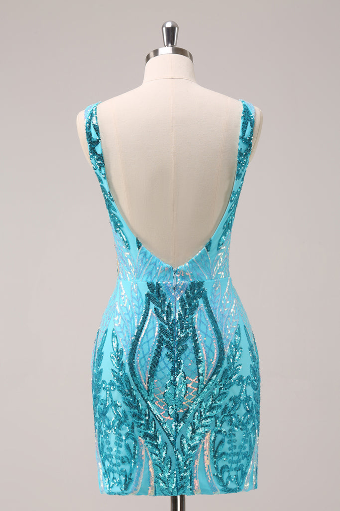 Sparkly Blue Sequined Tight Short Cocktail Dress