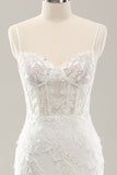 White Mermaid Corset Tulle Wedding Dress with Applique Lace