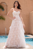 White A Line Sweetheart Sweep Train Corset Wedding Dress with Applique Lace