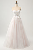 White A Line Sweetheart Sparkly Wedding Dress with Applique Lace
