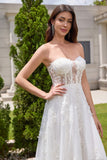 Princess White A-Line Lace Up Tulle Corset Bridal Dress with Appliques Lace