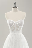 Elegant White Strapless Corset Tiered Long Wedding Dress with Lace