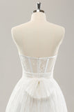 Elegant White Strapless Corset Tiered Long Wedding Dress with Lace