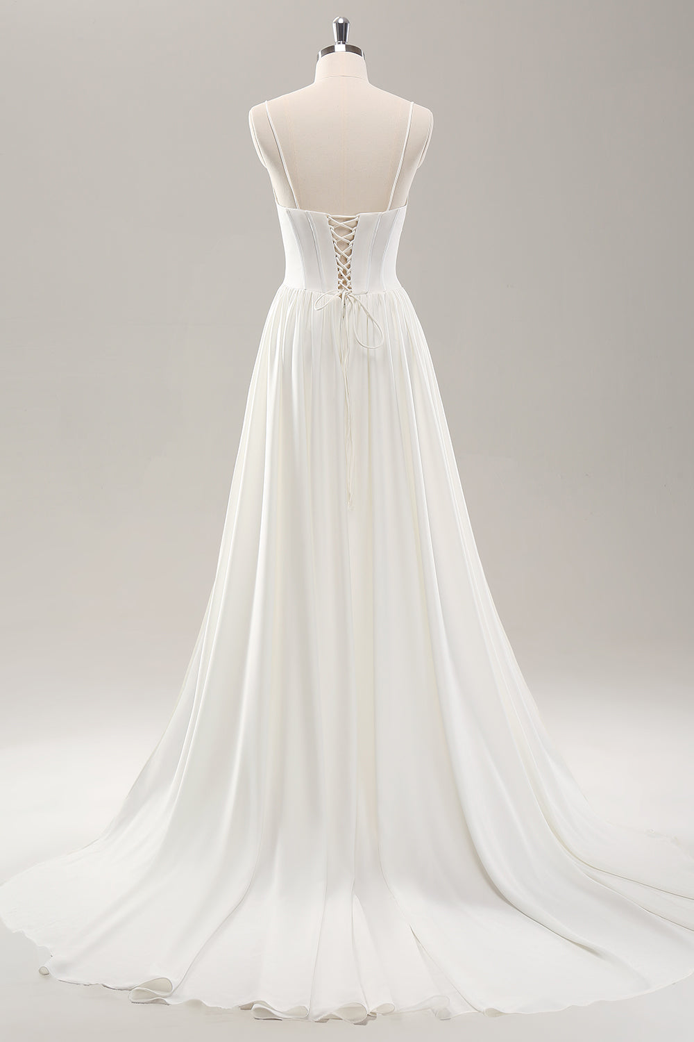 Zapaka Women Wedding Dress with Slit White Spaghetti Straps Satin Sweep Train Bridal Dress, White / US6 Zapaka Women Wedding Dress with Slit White Spaghetti Straps Satin Sweep Train Bridal Dress, White / US6