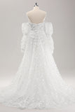 White A Line Sweetheart Applique Lace Wedding Dress with Detachable Sleeves