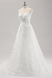 White A Line Sweetheart Applique Lace Wedding Dress with Detachable Sleeves