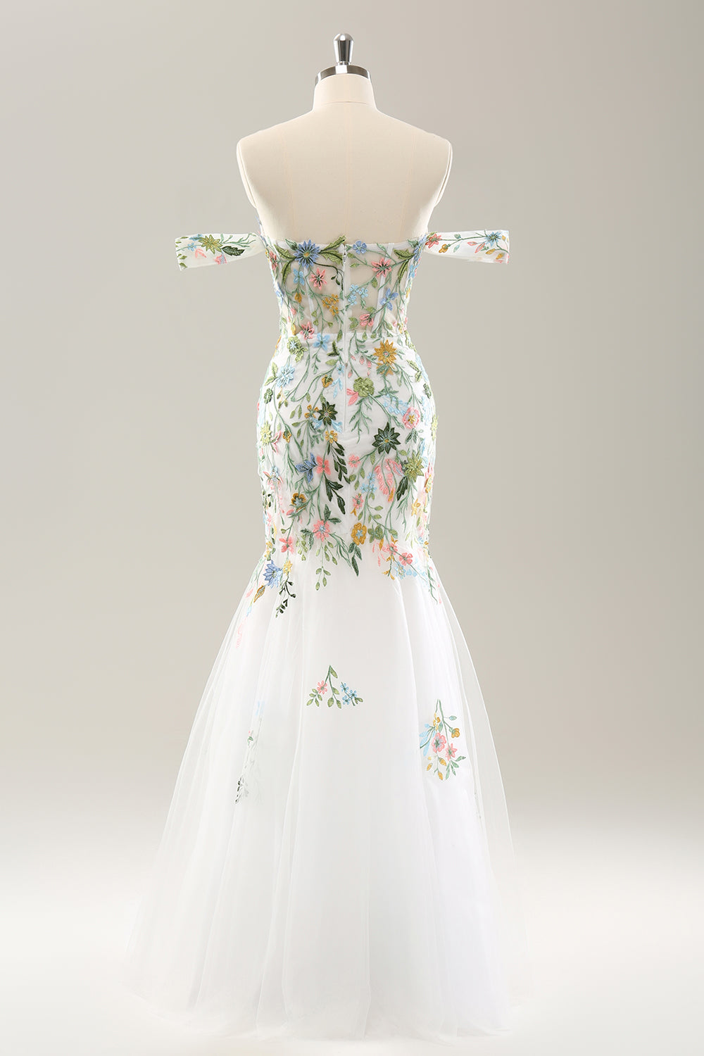 ZAPAKA Women White Mermaid Long Bridal Dress Off-the-Shoulder Flowers Corset Long Wedding Dress, White / US12 ZAPAKA Women White Mermaid Long Bridal Dress Off-the-Shoulder Flowers Corset Long Wedding Dress, White / US12