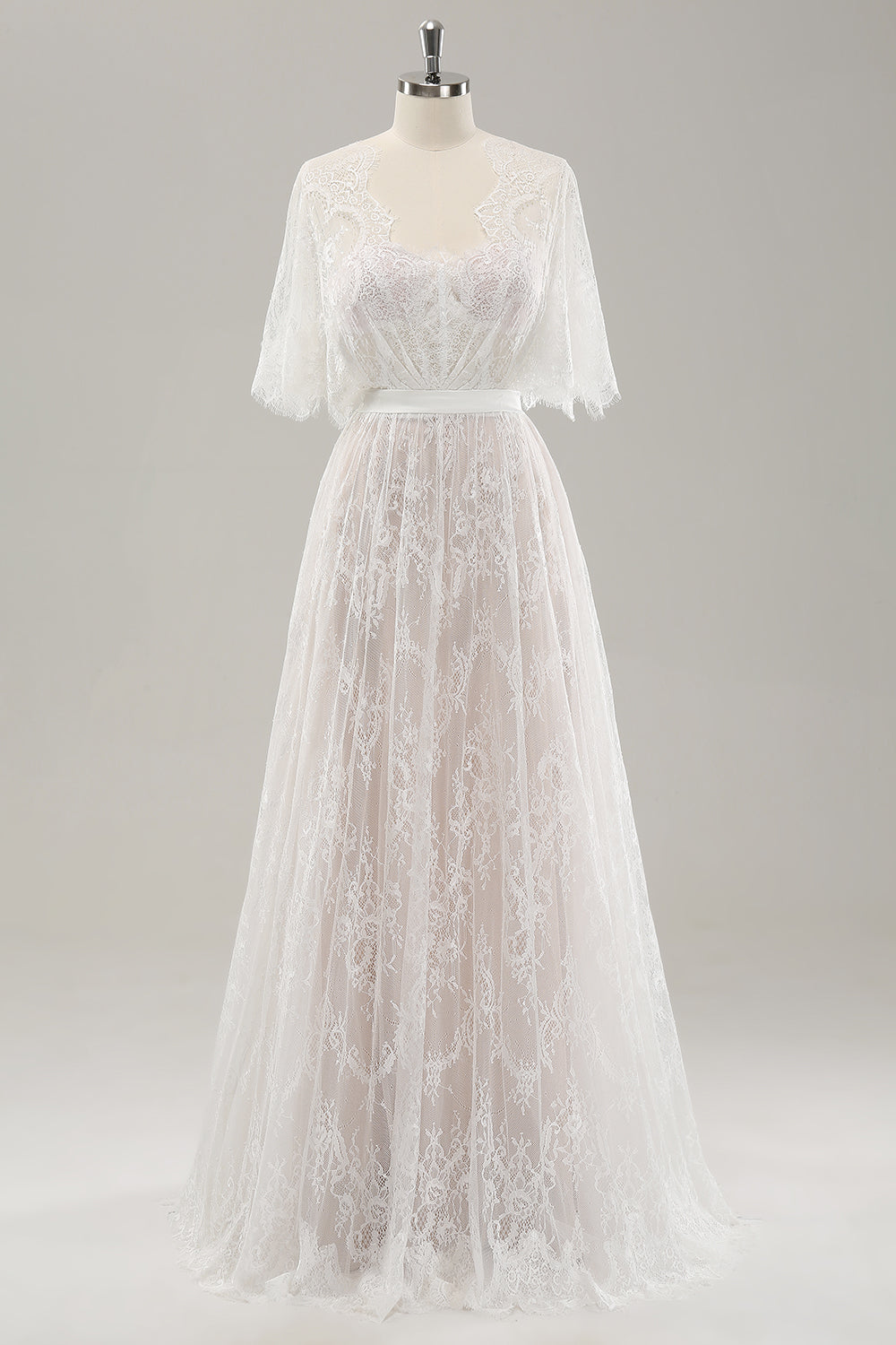 Zapaka Women White Wedding Dress Short Sleeves Lace A Line Bridal Party Dress with Buttons, White / US10 Zapaka Women White Wedding Dress Short Sleeves Lace A Line Bridal Party Dress with Buttons, White / US10