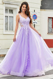 Lilac A Line Appliques Long Prom Dress with Accessory