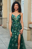 Sparkly Dark Green Mermaid Long Prom Dress with Accessory