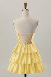 Orange Strapless Tiered A Line Cut Out Homecoming Dress with Beading