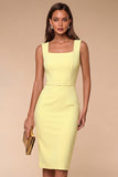 Navy Square Neck Bodycon Midi Work Dress