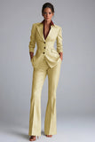 Kahki Single Breasted Nothed Lapel Women's Work Suits