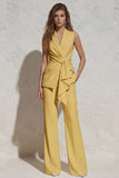 White Notched Lapel Ruched Slim Fit Long Women Suit