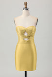 Beaded Strapless Burgundy Cut Out Homecoming Dress