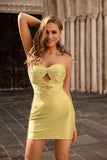 Fuchsia Strapless Cut Out Beaded Bodycon Homecoming Dress