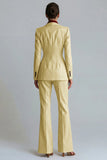 Kahki Single Breasted Nothed Lapel Women's Work Suits